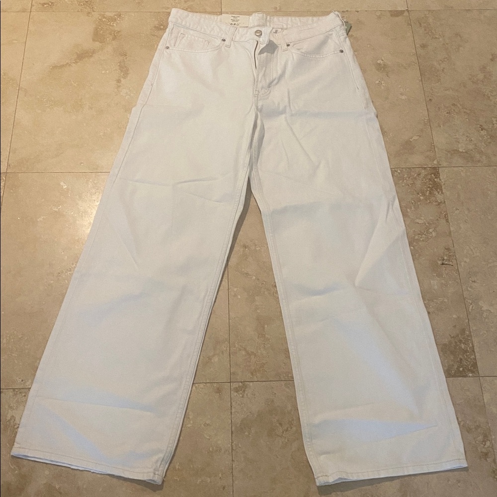 H&M White Baggy Wide-Leg Loose Fit Mid Waist Leg Jeans size 6 NWT